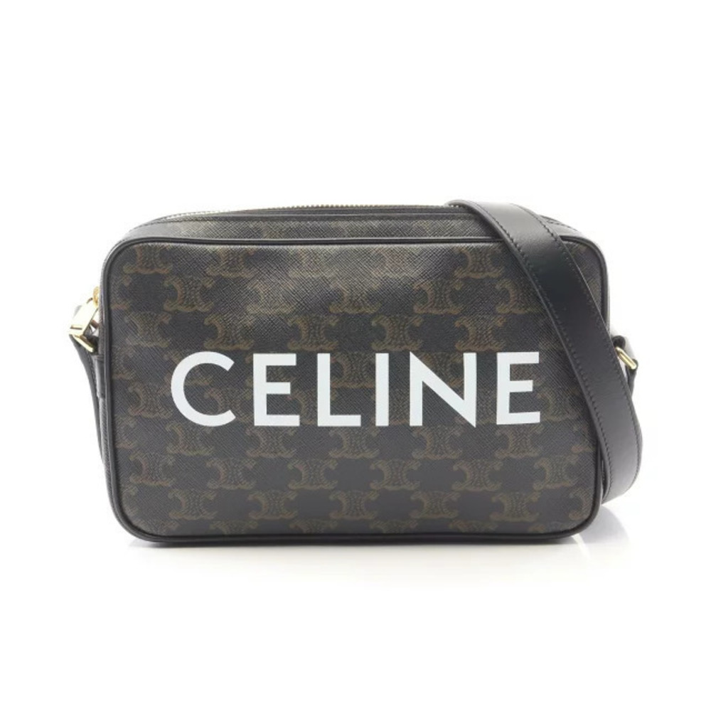 Celine Triomphe Messenger Bag Shoulder Canvas Leather Black